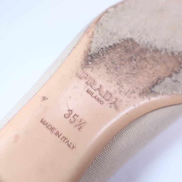 PRADA Cap Toe Ballet Flats Beige and Black Canvas Leather Women's 35.5/US 5.5 - Picture 7 of 7